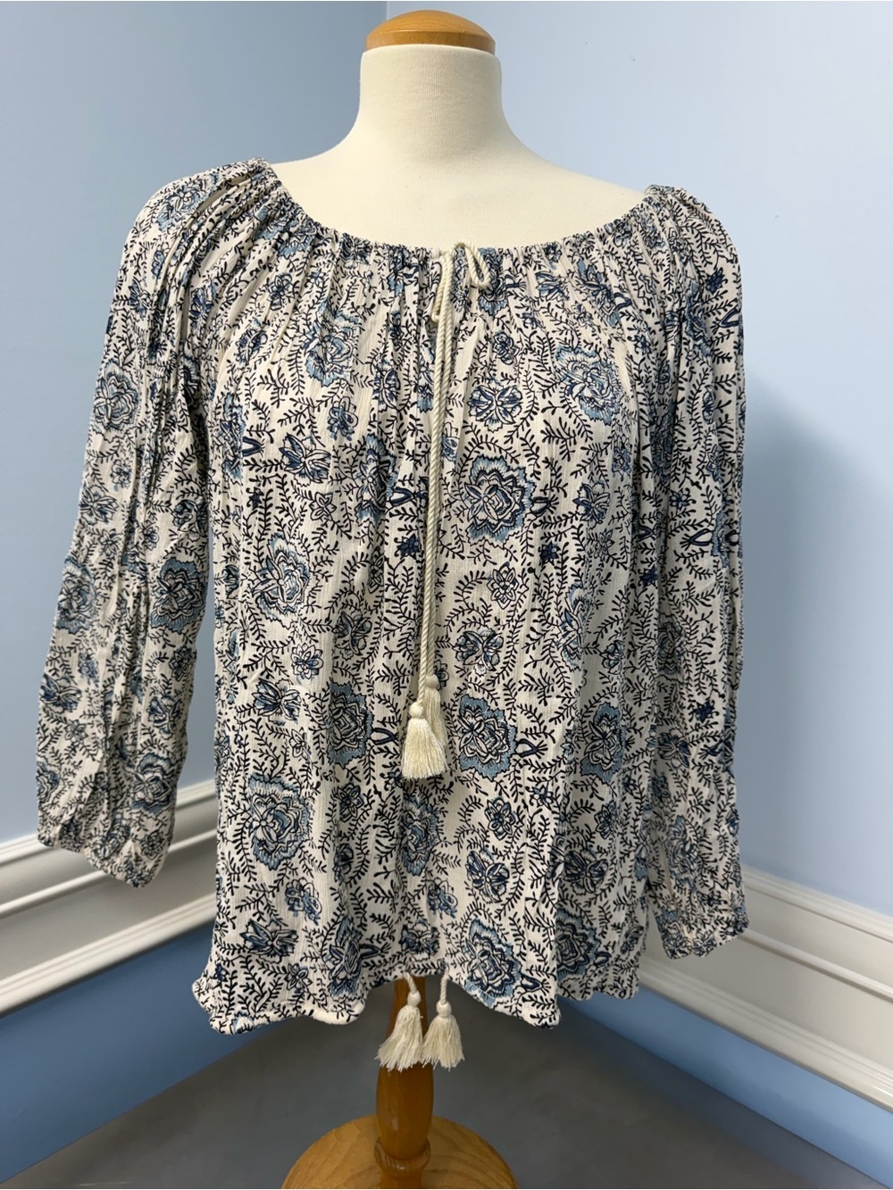 RL Floral Off-Shoulder Boho Peasant Top